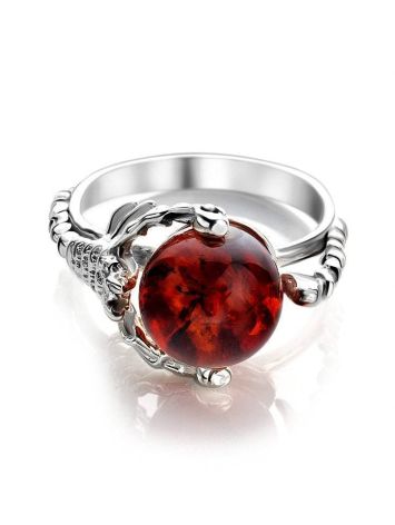 Эффектное кольцо из серебра и янтаря «Скорпион» 19, Ring Size: 6.5 / 17, image , picture 3