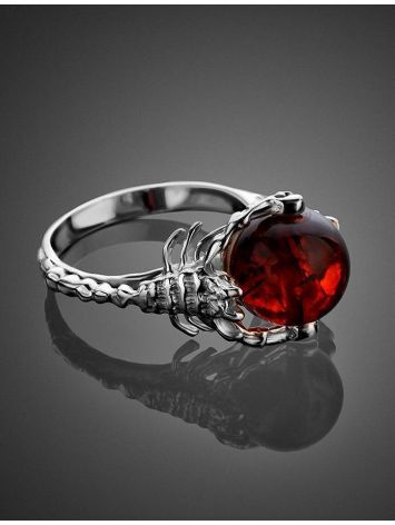 Эффектное кольцо из серебра и янтаря «Скорпион» 19, Ring Size: 6.5 / 17, image , picture 2