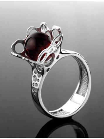 Cherry Amber Ring In Sterling Silver The Geneva, Ring Size: 5 / 15.5, image , picture 2