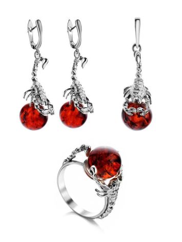 Эффектное кольцо из серебра и янтаря «Скорпион» 19, Ring Size: 6.5 / 17, image , picture 5