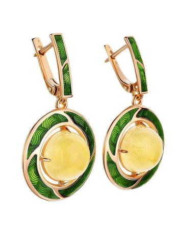 Amber and Green Enamel Earrings In Gold-Plated Silver The Empire, image , picture 4