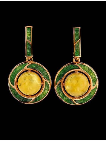 Amber and Green Enamel Earrings In Gold-Plated Silver The Empire, image , picture 3