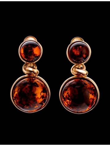 Cognac Amber Earrings In Gold-Plated Silver The Paris, image , picture 2