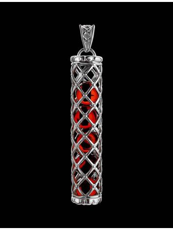 Stylish Silver Bar Pendant With Cherry Amber The Kenya, image , picture 2