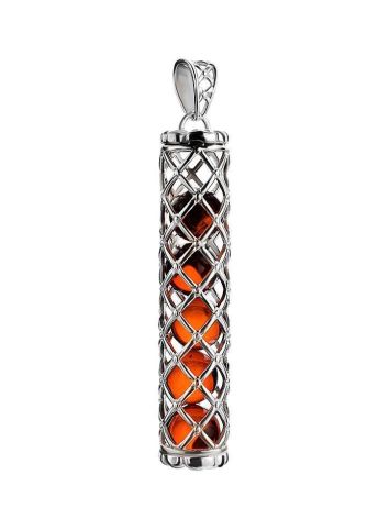 Stylish Silver Bar Pendant With Cherry Amber The Kenya, image , picture 4