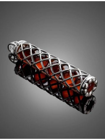 Stylish Silver Bar Pendant With Cherry Amber The Kenya, image , picture 3