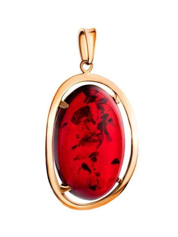 Bold Gold-Plated Pendant With Cherry Amber The Elegy, image , picture 3