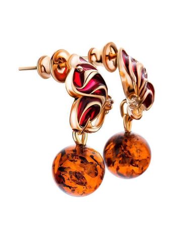 Bold Gold-Plated Earrings With Amber And Enamel The Verona, image , picture 3