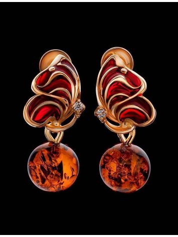 Bold Gold-Plated Earrings With Amber And Enamel The Verona, image , picture 2