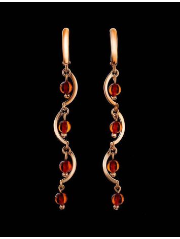 Cherry Amber Dangle Earrings In Gold-Plated Silver The Siesta, image , picture 2