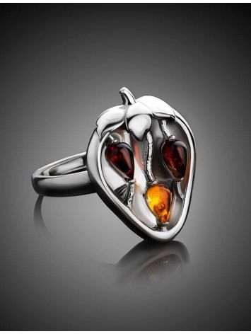 Sweet Cognac Amber Strawberry​ Ring In Sterling Silver The Confiture, Ring Size: 8.5 / 18.5, image , picture 2