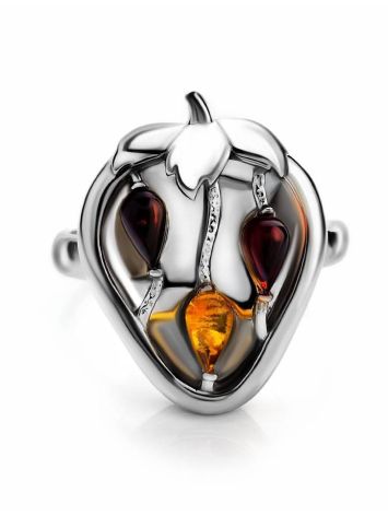 Sweet Cognac Amber Strawberry​ Ring In Sterling Silver The Confiture, Ring Size: 8.5 / 18.5, image , picture 3