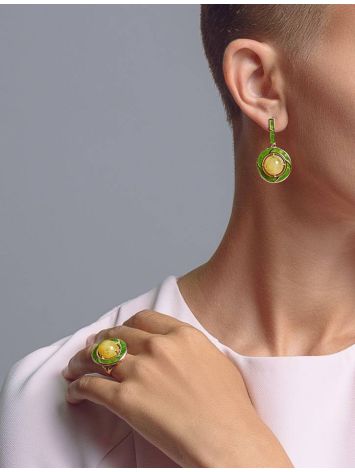 Amber and Green Enamel Earrings In Gold-Plated Silver The Empire, image , picture 2
