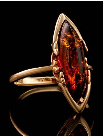 Golden Ring With Cognac Amber The Ballade, Ring Size: 8 / 18, image , picture 2