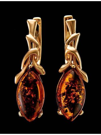 Cognac Amber Earrings In Gold The Constance, image , picture 2