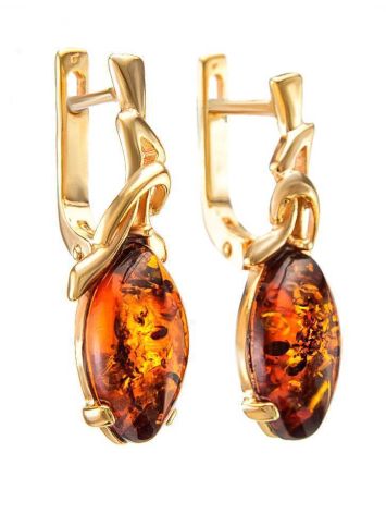 Cognac Amber Earrings In Gold The Constance, image , picture 4