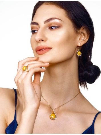 Bold Gold-Plated Pendant With Honey Amber And Crystals The Venus, image , picture 3