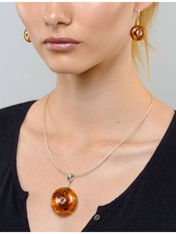 Sterling Silver Necklace With Round Amber Pendant, image , picture 4