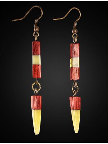 Handmade Padauk Wood Dangle Earrings With Honey Amber And Brass The Indonesia, image , picture 3