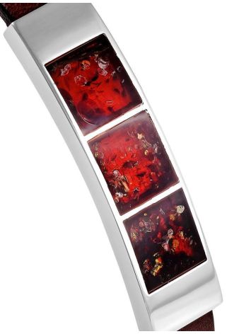 Stylish Leather Bracelet With Cherry Amber The London, image , picture 3