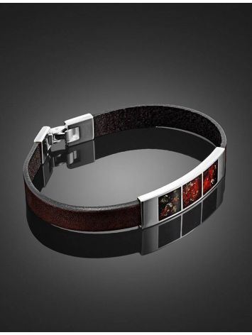 Stylish Leather Bracelet With Cherry Amber The London, image , picture 2