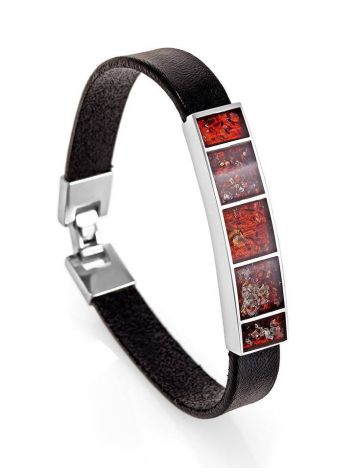 Leather Bracelet With Cherry Amber The London, image , picture 4