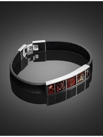 Leather Bracelet With Cherry Amber The London, image , picture 2