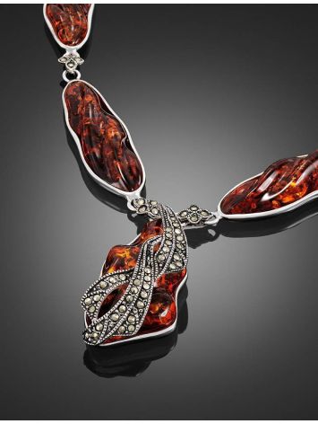 Cognac Amber Pendant Necklace In Sterling Silver With Marcasites The Colorado, image , picture 3