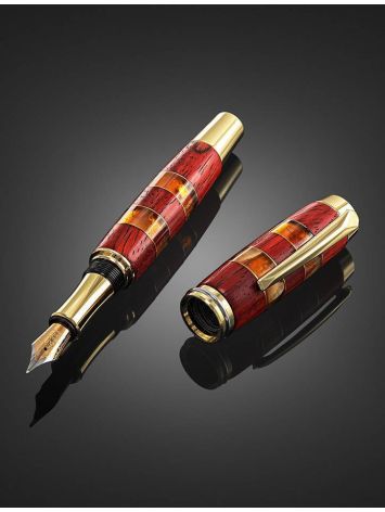 Handcrafted Padauk Wood Fountain Pen With Honey Amber The Indonesia, image , picture 4