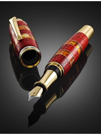 Handcrafted Padauk Wood Fountain Pen With Honey Amber The Indonesia, image , picture 2