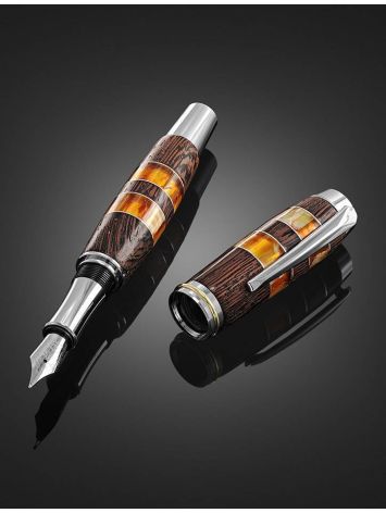 Handcrafted Wenge Wood Fountain Pen With Cognac Amber The Indonesia, image , picture 2