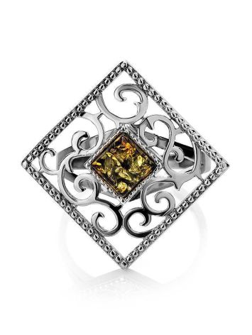 Cocktail Silver Ring With Green Amber The Arabesque, Ring Size: 10 / 20, image , picture 3