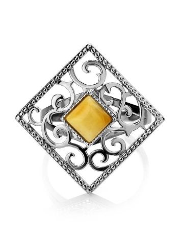 Cocktail Ring With Honey Amber In Sterling Silver The Arabesque, Ring Size: 5.5 / 16, image , picture 3
