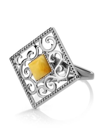 Cocktail Ring With Honey Amber In Sterling Silver The Arabesque, Ring Size: 5.5 / 16, image , picture 4