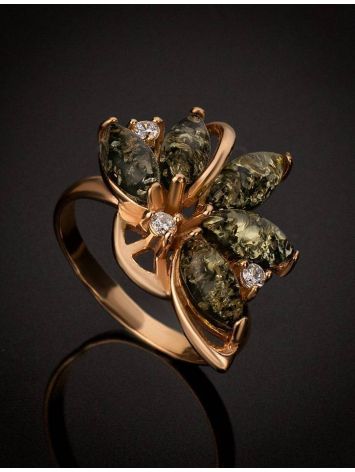 Amber Ring With Crystals In Gold The Lotus, Ring Size: 7 / 17.5, image , picture 2