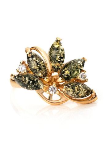 Amber Ring With Crystals In Gold The Lotus, Ring Size: 7 / 17.5, image , picture 3