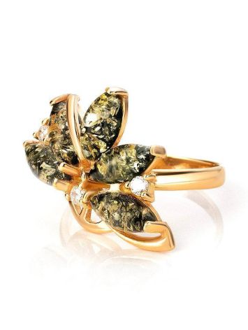 Amber Ring With Crystals In Gold The Lotus, Ring Size: 7 / 17.5, image , picture 4