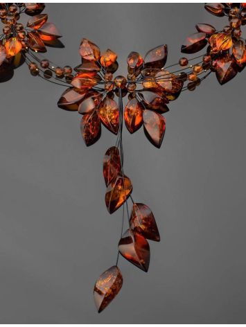 Cognac Amber Floral Necklace The Primula, image , picture 5