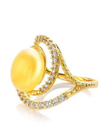 Bold Gold-Plated Cocktail Ring With Honey Amber And Crystals The Venus, Ring Size: 7 / 17.5, image , picture 5