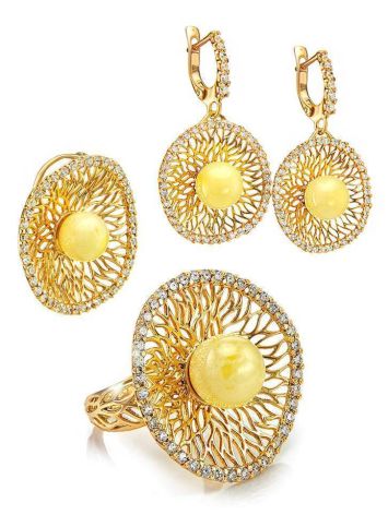 Drop Amber Earrings In Gold With Crystals The Venus, image , picture 6