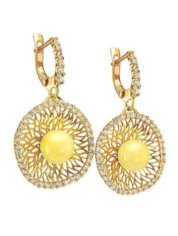 Drop Amber Earrings In Gold With Crystals The Venus, image , picture 5