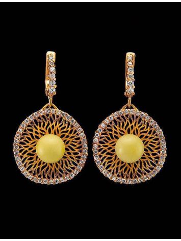 Drop Amber Earrings In Gold With Crystals The Venus, image , picture 3
