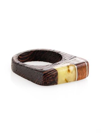 Handcrafted Wenge Wood Ring With Butterscotch Amber The Indonesia, Ring Size: 8 / 18, image , picture 3
