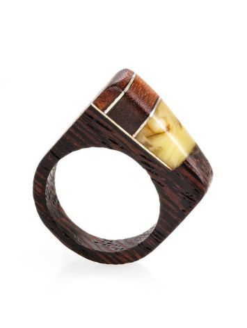 Handcrafted Wenge Wood Ring With Butterscotch Amber The Indonesia, Ring Size: 8 / 18, image , picture 4