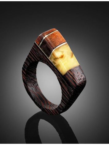Handcrafted Wenge Wood Ring With Butterscotch Amber The Indonesia, Ring Size: 8 / 18, image , picture 2