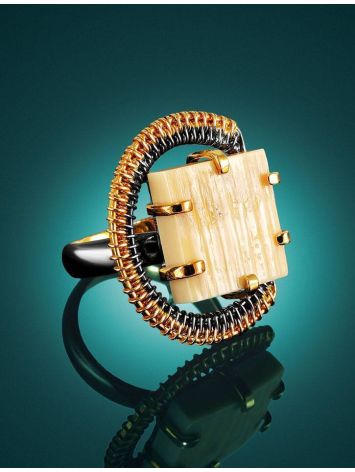 Adjustable Gold-Plated Ring With Square Cut Mammoth Tusk The Era, Ring Size: Adjustable, image , picture 2