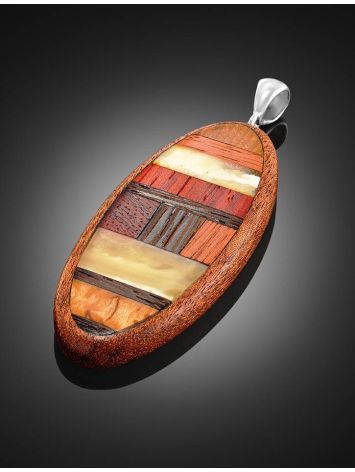 Unisex Wooden Pendant With Honey Amber The Indonesia, image , picture 2