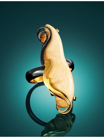 Extravagant Gold-Plated Ring With Natural Mammoth Tusk The Era, Ring Size: Adjustable, image , picture 2