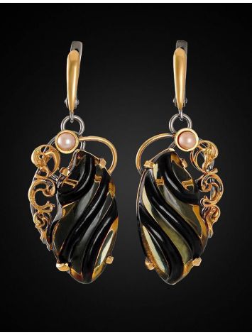 Amber Earrings In Gold-Plated Silver With Cultured Pearls The Electra, image , picture 2