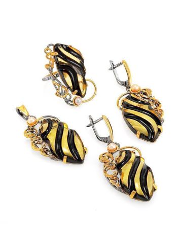 Amber Earrings In Gold-Plated Silver With Cultured Pearls The Electra, image , picture 4